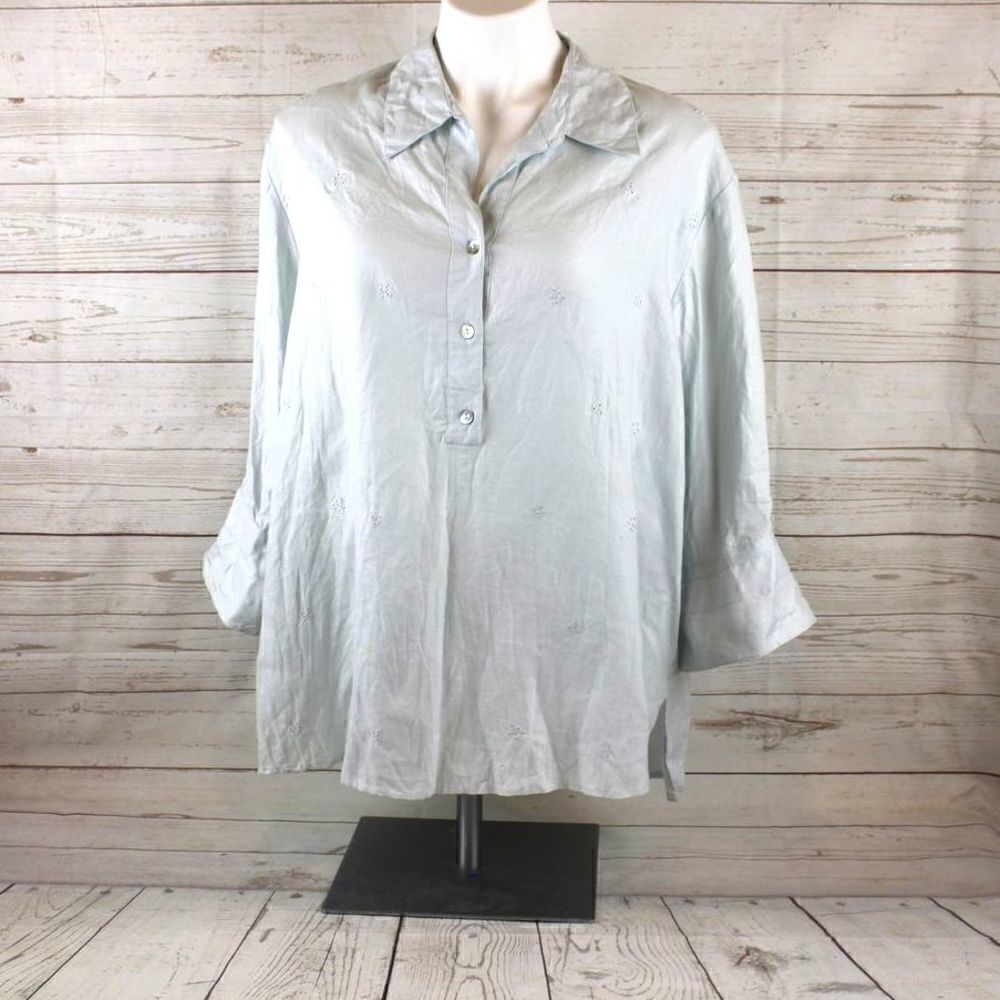 𝅺EDWARD Woman 1X Irish Linen Pullover Button Blouse